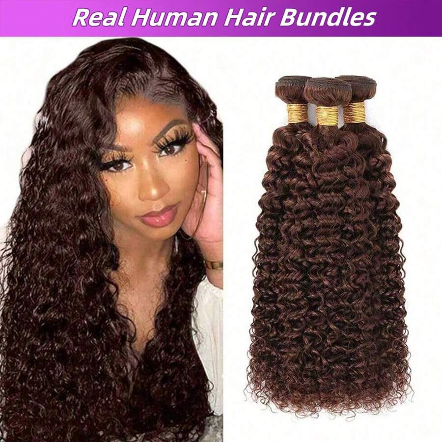 10A Brazilian Hair Curly Bundles 18 Inch Unprocessed Deep Human Hair 1/3 Bundles Water Wave Hair Extensions Kinky Curly 4#Brown - Brown - View 1