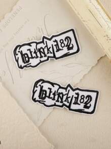 2pcs/Set Black & White Band Logo Pattern DIY Embroidered Cloth Patches, Fashion Minimalist & Fun Style, Polyester Iron-On/Sew-On Appliques For Clothes, Bags, Shoes, Hats, Home Decor - Multicolor - View 1