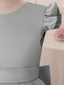 Rochie elegantă de petrecere de Crăciun cu mânecă scurtă și fundă din tul pentru fete tinere, rochie de prințesă potrivită pentru petrecerea de ziua de naștere a fetelor, banchet, nuntă, fetiță cu flori, sărbători