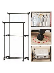 Closet Armable de Doble Barra, Closet Armable de Doble Barra,Rack Closet Organizador Perchero De Ropa De Doble Varilla  Rack Organizador Doble para Ropa - Perchero Closet con Ruedas Rack Organizador Doble Para Ropa Perchero Closet Con Ruedas - Blanco - Ver 3