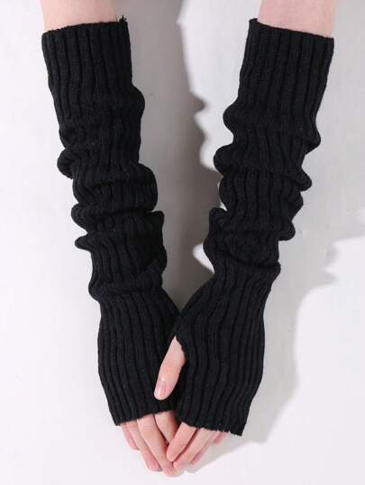 1pair Women's Elegant Black Knitted Elbow-Length Arm Sleeve Warmers,For Winter Outdoorwear Y2K Long Gloves Valentines