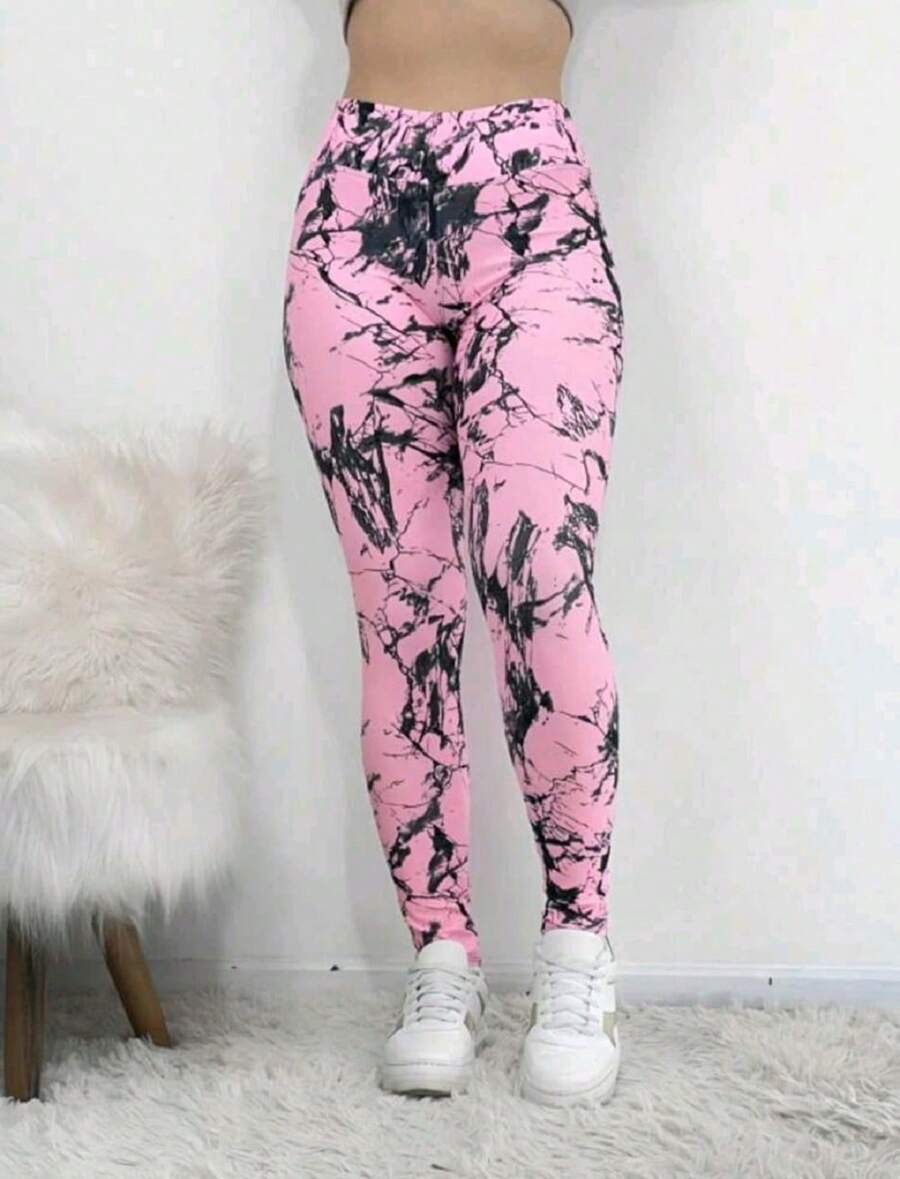 Marbled Leggings, Fitness, Gym, Yoga, Sport - Màu Hồng baby - Xem 1