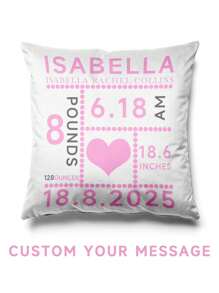 1pc Customized Newborn Baby Information Decorative Pillow Cover, Newborn Gift Pillow, Personalized Baby Pillow Cover, Birthday Gift - Multicolor - View 3