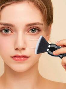 1pc Large Round Powder Brush, Makeup Brush For Powder, Foundation, Contour, Mushroom Shaped Plastic Handle - Black - View 4