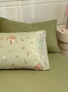 4pcs Mushroom Design Bedding Set, Cute Cartoon Polyester Printed Duvet Cover Set, Mushroom Rabbit Flower Pattern, Children's Bedding Set (1 Duvet Cover + 1 Bed Sheet + 2 Pillow Cases, No Filler)