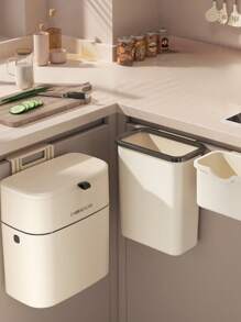 1pc Slimline Wall Mounted Trash Can - High-Capacity, Aesthetically Design With Lid - Space-Saving Garbage Can For Home Use - Perfect For Living Room, Toilet, And Kitchen - Multicolor - View 3