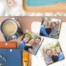 Porta-copos de Madeira Personalizados, Porta-copos de Madeira Personalizáveis com Foto/Imagem/Foto Impressa da Família, Adequado para Mesa de Centro, Mesa de Jantar, Cozinha, Decoração de Mesa do Escritório em Casa, Presente de Inauguração do Lar