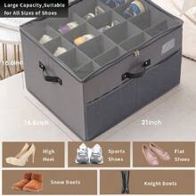 16 Pair Shoe Storage Organiser Box Shelf Rack Zipable Clear Cover Large Capacity, Shoe Collection - Grey - View 3