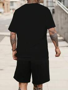 Hubby Men's Set T-Shirt + Shorts Tactel Summer 100% Cotton Shirt - 黑色 - 查看 2