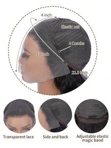 13x4 波浪蕾丝前假发 人发预拔透明蕾丝前假发 人发 180% 密度假发 人发带婴儿头发 适合女性 26 英寸 - 黑色 - 查看 3