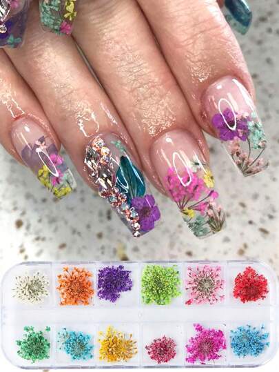 1 Box Of 12 Grid 3D Random Color Nail Decoration Fresh DIY Nail Decoration Accessories Nails Nail Supplies