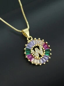 Pingente de Letra Folheado a Ouro com Micro Pavê de CZ Arco-íris, Joias da Moda, Pingentes e Encantos com Inicial para Mulheres