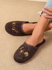 2024 New Fashion Handmade Beaded Slip-On Indoor Outdoor Slippers With Mesh Lining - Brown - View 3