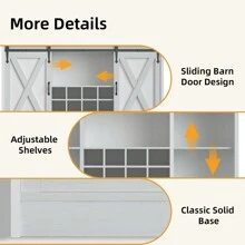 55'' Farmhouse Coffee Bar Cabinet With 3 Tier Storage Hutch, Coffee Bar Station With Sliding Barn Door, Hutch Storage Cabinet With 12 Wine Racks & 9 Hooks For Kitchen Dining Living Room