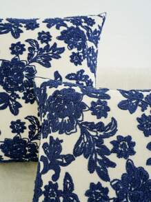 1pc Embroidered Floral Pattern Decorative Pillow Cover, Multi-Size & Multi-Applicable, Without Pillow Insert - Navy Blue - View 4