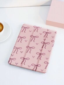 1pc Pink Heart & Bow Pattern Tablet Protective Case, Compatible With IPad 10.2 Inch, IPad Pro 11 2021/2020/10th Gen, IPad Mini 4/5/6, Galaxy Tab A8 10.5 Inch 2022, Matepad 10.4/Tab, With Pencil Slot, Shockproof, Tablet Stand Cover - Multicolor - View 2