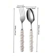 2pcs Macaron Pearl Spoon & Fork, Ceramic Spoon & Fork, Dessert Spoon Portable Cutlery Set, Soup Spoon Camping Utensils