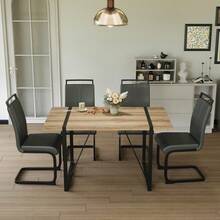 55 " Dining Table Modern Rural Industrial Rectangular MDF Wood Dining Table Set And PU Armless Dining Chair Set 4,Kitchen Black Metal Table Legs Dining Table And Chair Set - Nhiều màu - Xem 2