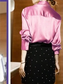 女士纯色单排扣优雅办公室休闲长袖衬衫