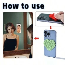 3-1pc Heart Shape Double-Sided Mobile Phone Suction Cup Holder, Multi-Purpose Silicone Suction Cup Mobile Phone Holder, Cute Mobile Phone Case, Sticky Mobile Phone Grip For Mobile Devices, Mirror Glass - Red - View 6