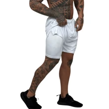 Men's Gym Training Shorts With Compression Pocket Double Elastic Lining Dryfit - trắng - Xem 3