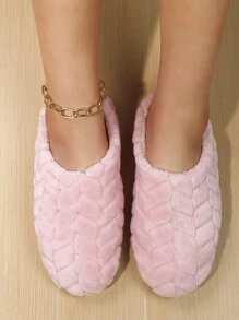 Women's Fashion Furry Puffed Wheat Grain Plush House Slippers, Indoor Floor Covering Slipper Socks, Warm & Light Sole Bedroom Slippers For Winter,Fluffy Slippers - Pink - View 3