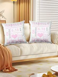 1pc Customized Newborn Baby Information Decorative Pillow Cover, Newborn Gift Pillow, Personalized Baby Pillow Cover, Birthday Gift - Multicolor - View 5