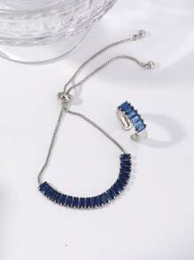 2pcs Cubic Zirconia Decor Jewelry Set - Silver - View 3