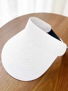 1 pieza Visera de sol de paja de moda para mujer Sombrero de ala ancha enrollable y plegable para playa de verano