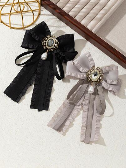 1 pezzo Elegante spilla da donna stile palazzo con strass, nastro e rouches in raso, gioiello delicato adatto per uso quotidiano e come regalo