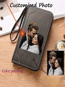 1pc Customized PU Leather Zipper Clutch Wallet, Men's Personalized Photo Wallet With Engraved Picture And Text, Multi-Slot Capacity, Valentine's Day Gift - Multicolor - View 12