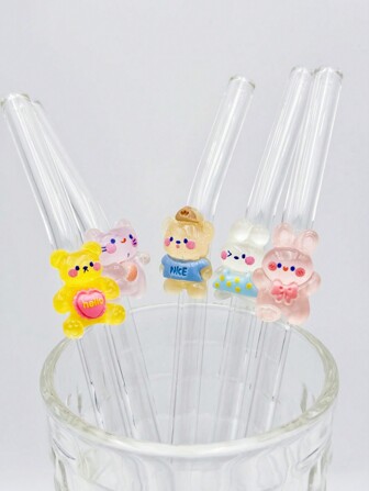 1 件可爱透明动物装饰玻璃吸管，适合饮用果汁、奶茶、咖啡、冷饮，可弯曲吸管，非常适合返校、礼物、圣诞节、情人节、新年、生日、优雅礼品套装