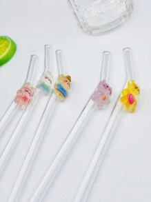 1 件可爱透明动物装饰玻璃吸管，适合饮用果汁、奶茶、咖啡、冷饮，可弯曲吸管，非常适合返校、礼物、圣诞节、情人节、新年、生日、优雅礼品套装 - 透明 - 查看 3