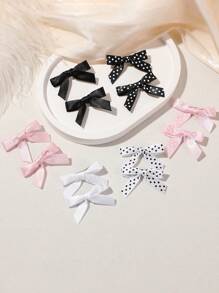 12 件 Y2K 风格迷你纯色和波尔卡圆点蝴蝶结发夹，适合有刘海和辫子的女孩 - 彩色 - 查看 4