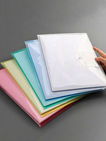 1pc/5pcs/10pcs Set Random Color A4 Size Transparent Waterproof File Folder With Label Pocket, Document Organizer For School, Office, Business,Back To School,School Supplies