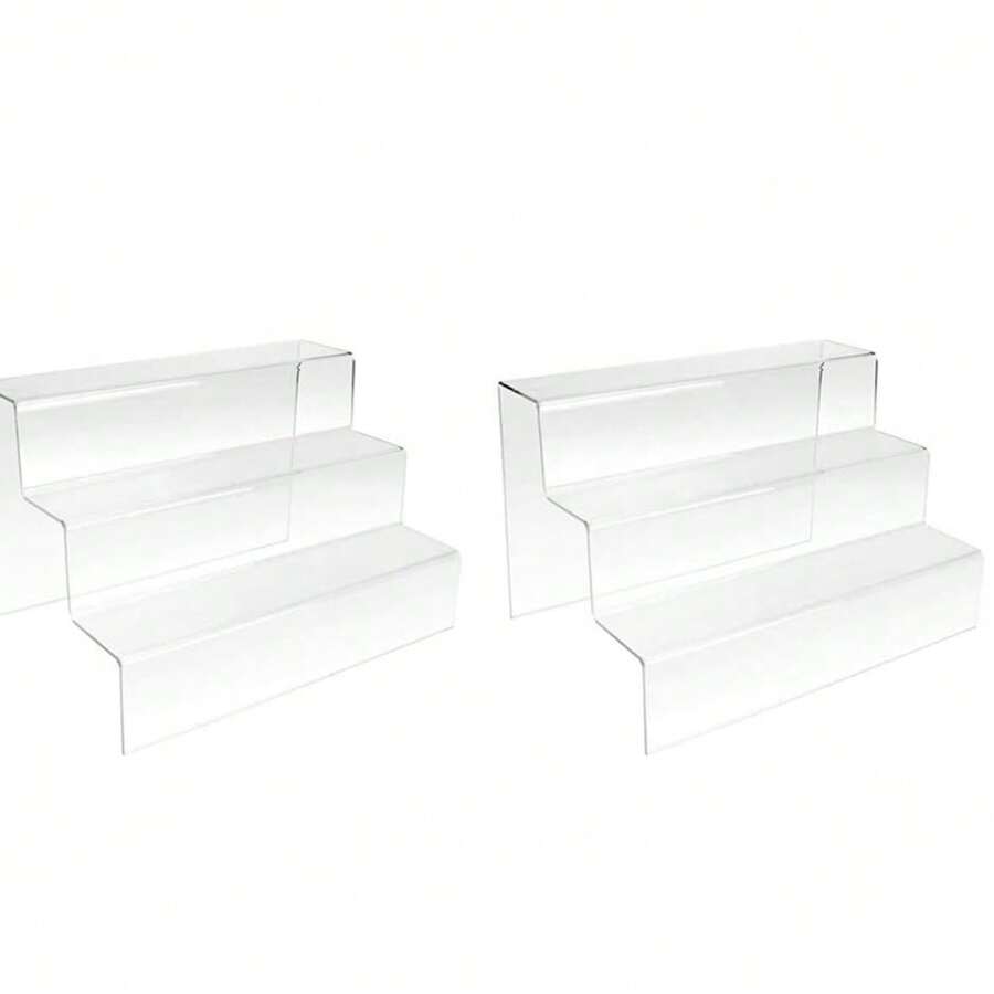 3 Step Acrylic Display Stand Counter Retail Riser Polish Plinth ,2 PACK(200 * 200 * 200mm) - Clear - View 1