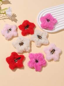 6 件/套女孩秋冬简约毛绒星空发夹，蓬松简约星形 BB 夹，适合青少年和儿童
