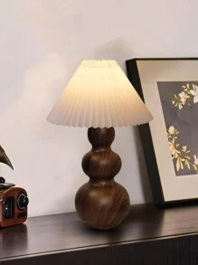 1 Stück LED Lampe mit Holzoptik, Metall, Retro Stoff zerknitterter Lampenschirm für weiches Licht, nordischer, italienischer Stil, rustikales Wohnzimmer Schlafzimmer, modern minimalistisches Design, als Geschenk zu Neujahr/Valentinstag geeignet, USB betriebene Tischlampe mit warmem Licht für Camping, romantische, elegante Atmosphäre, Nachttischlampe mit minimalem Design