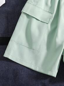 Tween Boy Letter Print Short Sleeve T-Shirt And Solid Cargo Shorts Set