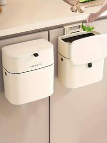 1pc Slimline Wall Mounted Trash Can - High-Capacity, Aesthetically Design With Lid - Space-Saving Garbage Can For Home Use - Perfect For Living Room, Toilet, And Kitchen - Multicolor - View 4
