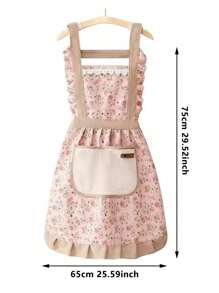 1 pieza Delantal de limpieza con estampado floral country, delantal vintage floral para cocina de mujer para adultos, delantal con volantes de estampado floral, para cocina, baño, decoración del hogar