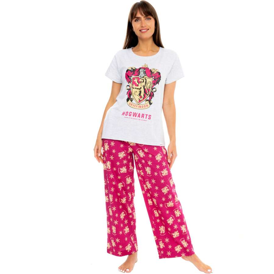 Womens Pyjamas | Hogwarts Short Pjs For Women Sets| Ladies Gryffindor Cotton Pyjama Set | Women's Harry Potter Summer Nightwear - Grey - View 1