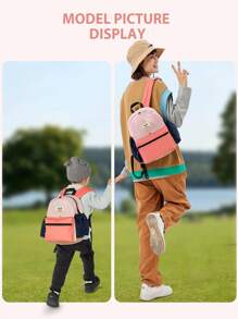 Mochila Escolar com Contraste de Cores, Mochila para Crianças Pequenas, Mochila para Jardim de Infância, Mochila para Criança de 4 a 8 Anos, Bolsa para Criança do Ensino Fundamental, Mochila Infantil com Estampa de Desenho Animado, com Alça Ajustável, Mochila Leve para Uso Diário, Mochila Fofa de Viagem para Crianças para Escola, Acampamento, Caminhada