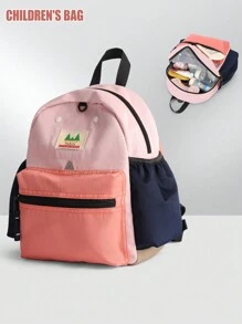 Mochila Escolar com Contraste de Cores, Mochila para Crianças Pequenas, Mochila para Jardim de Infância, Mochila para Criança de 4 a 8 Anos, Bolsa para Criança do Ensino Fundamental, Mochila Infantil com Estampa de Desenho Animado, com Alça Ajustável, Mochila Leve para Uso Diário, Mochila Fofa de Viagem para Crianças para Escola, Acampamento, Caminhada