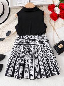 甜美夏季女童连衣裙，年轻女孩无袖罗纹拼接下摆四向弹力连衣裙，轻盈透气夏季日常休闲可爱装