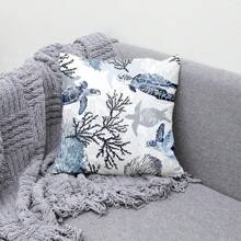 2 件 Weesire 海洋海岸枕套海滩主题海洋珊瑚海龟装饰枕套卧室客厅户外沙发靠垫套蓝色单面无枕芯 - 水鴨藍 - 查看 6