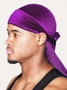 1pc Men Durag, Solid Velvet Elastic Bandana, Fashionable Pirate Hat, Casual Comfortable Breathable Sports Outdoor Headwrap, Unisex Pirate Hat Pirate Costume - A - View 6