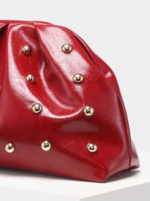 1pc Red Vintage Minimalist Rivet Decor Pleated Clutch Bag, Fashion Handbag Suitable For Daily Use & Party Valentine's Day - Red - View 4