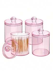 1pc Round Acrylic Clean Swab Box With Cover Dustproof Cosmetic Storage Box - Multicolor - View 4