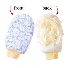 1 pièce Gant de bain double face pour bébé avec motif de dessin animé. Un côté en forme de fleur de bain pour un lathérage riche, l'autre côté en sable fin pour le frottage. Outils de bain multifonctionnels pour bébé.